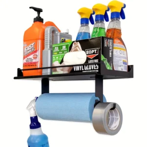 Garage Paper Towel Holder, Wall Mount Shelf, One-Hand Tear, Garage Organization and Storage Rack Holds 50 lbs