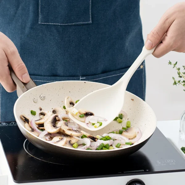 S1b1b5cd80e7a4f0ca850c86aa77eb1ddj.webp Two-in-one Silicone Spatula and Spoon High-temperature Resistant and Non-stick Specially Designed with Scale for Stir-frying