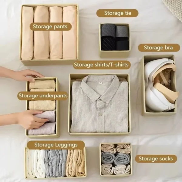 Foldable 6pcs Underwear Organizer Set Hard Storage Boxes for Bra Socks Drawer Closet Clothes Storage Organizers Space-saving Box