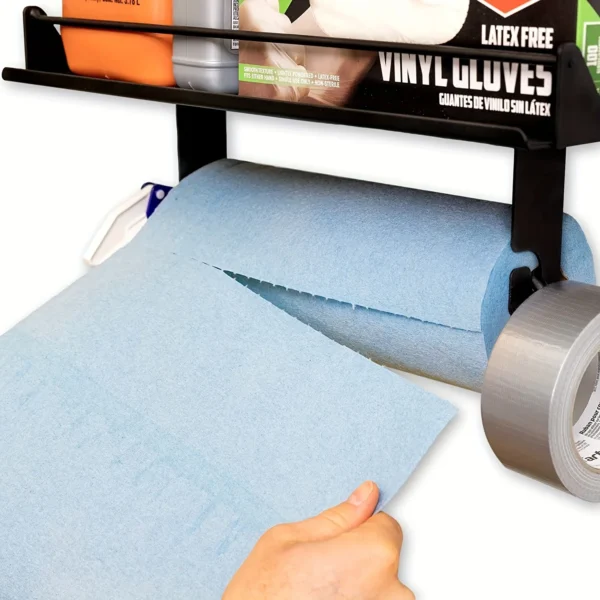 Garage Paper Towel Holder, Wall Mount Shelf, One-Hand Tear, Garage Organization and Storage Rack Holds 50 lbs
