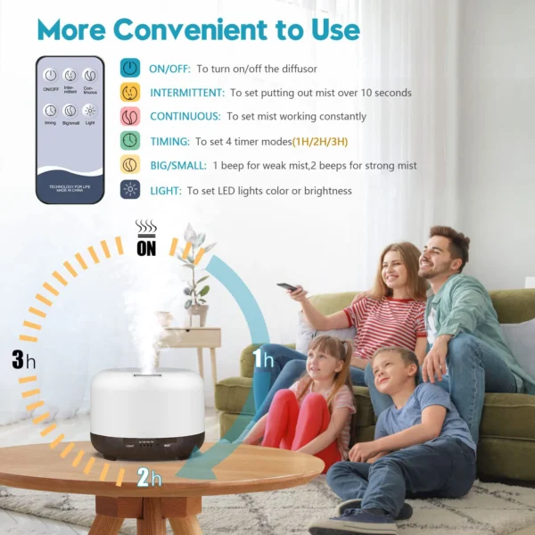 S351c51c7c74546528eb41cadcecfe684g.webp 500ML Aroma Diffuser Wood Grain Color, 5V 2A USB Power Essential Oil Aromatherapy Diffuser with Remote Control for Home Office