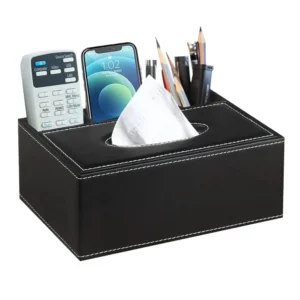 Multifunctional Tissue Box with Stationery Remote Control Box, Decorative Tissue Pen Remote Organizer