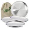 S5eff9158433542eb80358b17096cfb72k.webp 20cm Round Metal Dish Camping Stainless Steel 304 Serving Dinner Plates 4 Pack with alleco cotton bag for BBQ, Snack, Salad