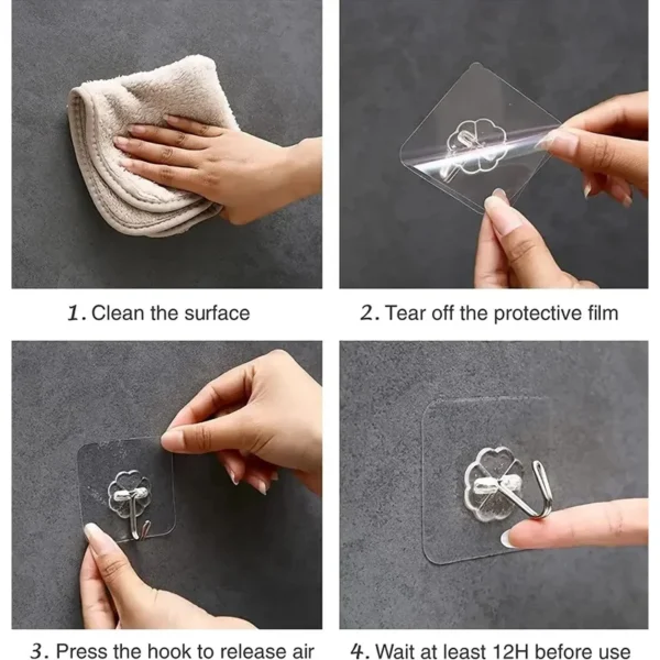 20pcs Transparent Seamless Hook, Strong Adhesive Hook, Bathroom Living Room Wall Hanging Door, Self-Adhesive Hook