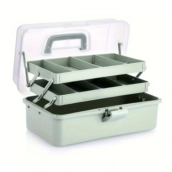 3-Layer Plastic Dividing Storage Box Craft Organizer and Storage with Adjustable Spacers Portable Handled Art Supply Organizer