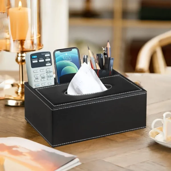 Multifunctional Tissue Box with Stationery Remote Control Box, Decorative Tissue Pen Remote Organizer