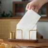 HeMu Walnut Wood & Brass 2-in-1 Napkin Holder with Toothpick Dispenser – Elegant Table Organizer for Kitchen, Dining Room & Café