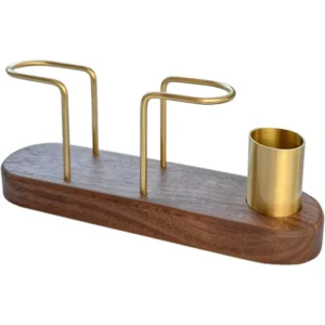 HeMu Walnut Wood & Brass 2-in-1 Napkin Holder with Toothpick Dispenser – Elegant Table Organizer for Kitchen, Dining Room & Café