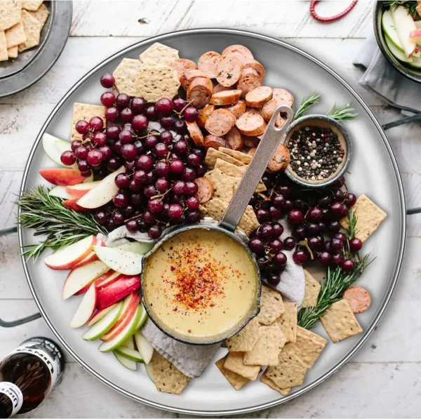 Sc10a2b1cd3944b2687f8f14387208591I.webp 20cm Round Metal Dish Camping Stainless Steel 304 Serving Dinner Plates 4 Pack with alleco cotton bag for BBQ, Snack, Salad