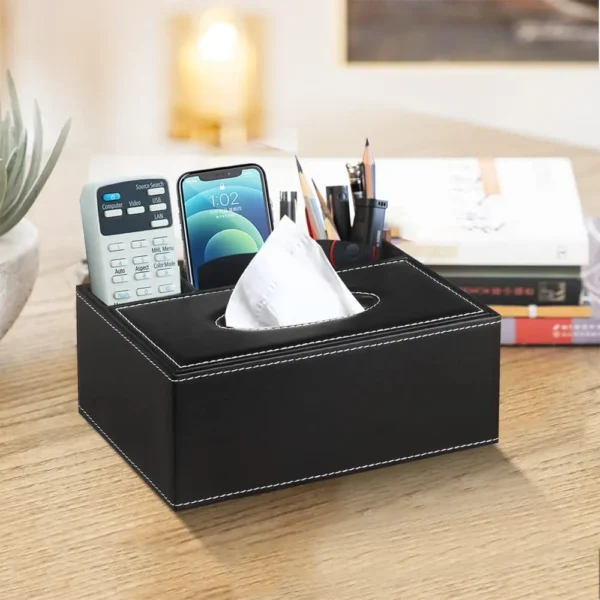 Multifunctional Tissue Box with Stationery Remote Control Box, Decorative Tissue Pen Remote Organizer