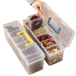 Scdffd01c82d44540b3ca00bbf2212741p.webp 6 Compartment Sealed Spice Storage Container Reusable Moisture-proof Plastic Food Storage Box With Handle Kitchen Organizer