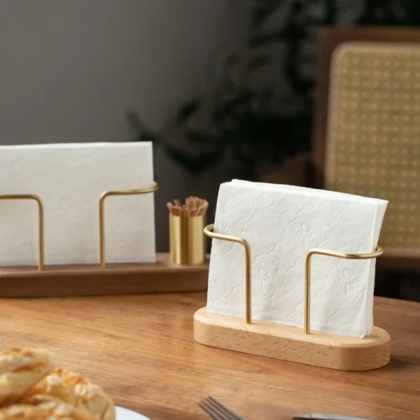 HeMu Walnut Wood & Brass 2-in-1 Napkin Holder with Toothpick Dispenser – Elegant Table Organizer for Kitchen, Dining Room & Café