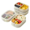 WORTHBUY 3 Grids Microwave Plastic Lunch Box Portable Detachable Fruit Bento Box Stackable Food Container For School Office