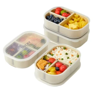 WORTHBUY 3 Grids Microwave Plastic Lunch Box Portable Detachable Fruit Bento Box Stackable Food Container For School Office