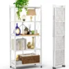 5-Tier Foldable Storage Shelf with Wheels | Metal Rack Collapsible Shelving Display | Rolling Cart for Books Kitchen Storage Shelf