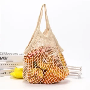 Handheld foldable shopping Cotton mesh bag , reusable fruit mesh bag, Woven mesh pocket hollowed out kitchen storage - Assorted Colors